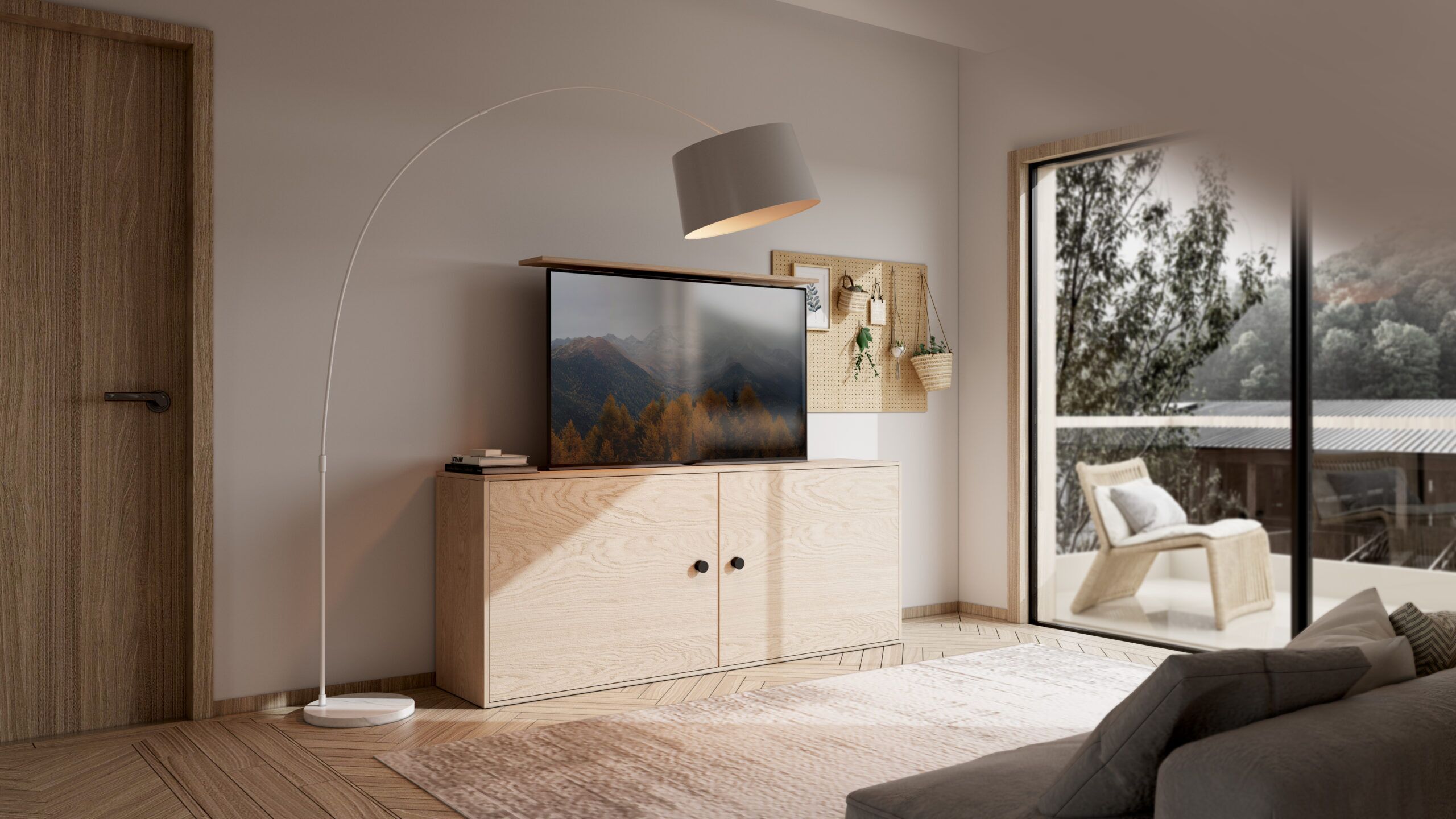 Smart Large motorisert TV-heis montert i skap i stue